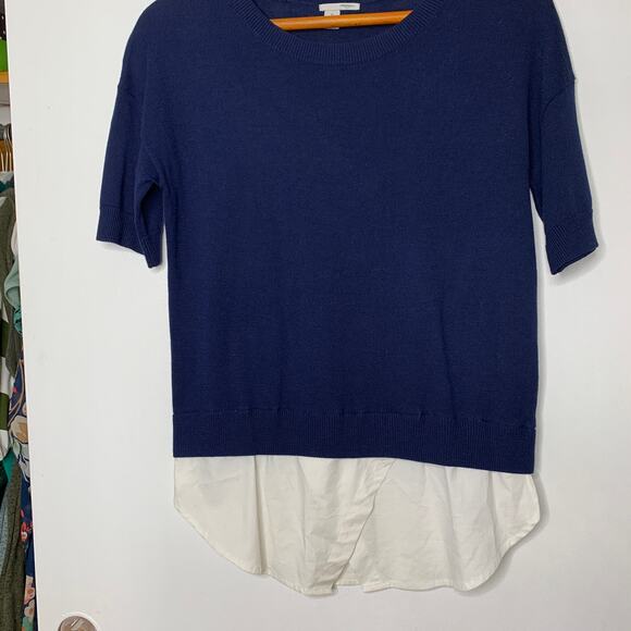 3/$20 Halogen Nordstrom women's navy blue short sleeve layered sweater top SZ XS - Picture 4 of 8
